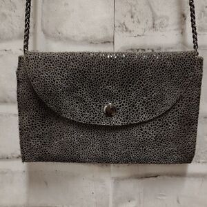 Sorial Gray Textured Clutch with Flap Closure